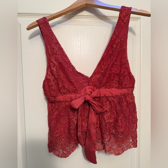 Free People Burnt Orange/Red Lace Crop Top - Picture 4 of 4